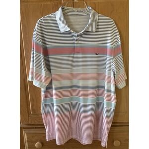 Vineyard Vines Performance Polo Shirt Men's L Shite Red Blue Striped Colorblock